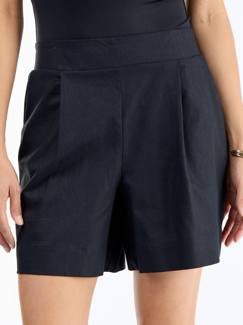Short in misto lino tinta unita Nero - Kiabi
