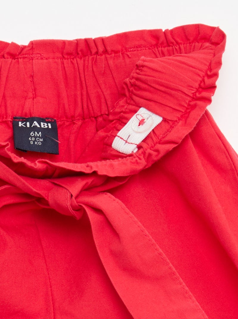 Short in popeline con cintura da annodare Rosso - Kiabi
