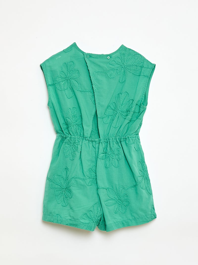 Short jumpsuit with large embroidered flowers Green - Kiabi