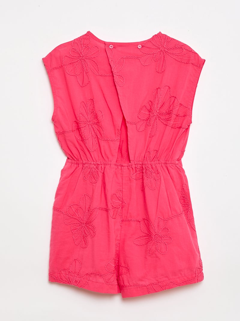 Short jumpsuit with large embroidered flowers Pink - Kiabi