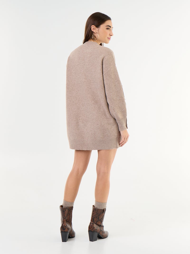 Short knit dress with button detail sleeves Beige - Kiabi