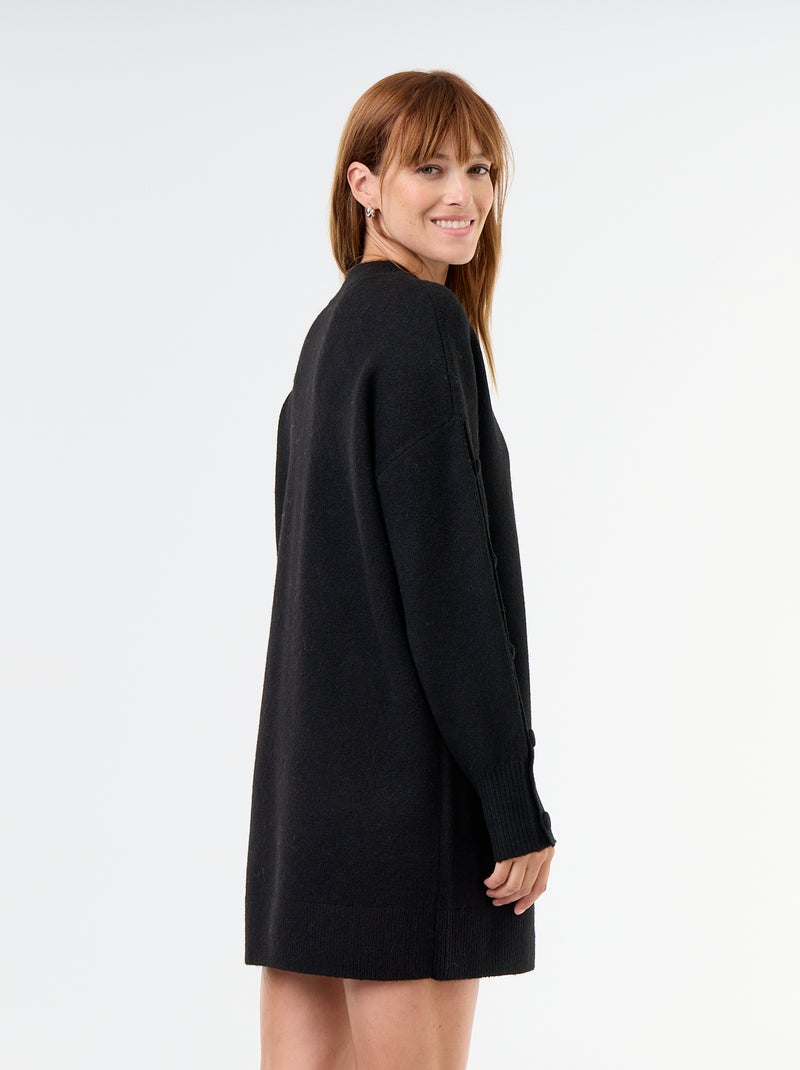 Short knit dress with button detail sleeves Black - Kiabi