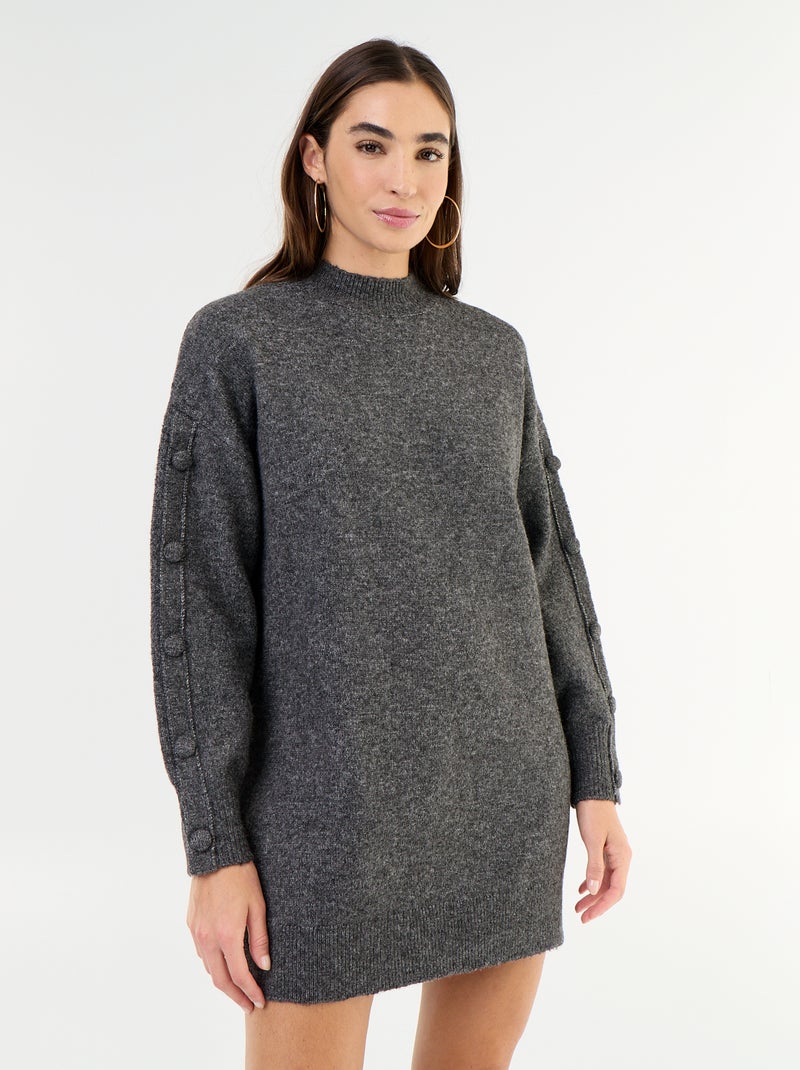 Short knit dress with button detail sleeves Grey - Kiabi