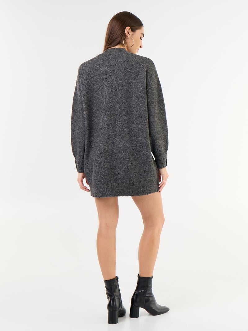 Short knit dress with button detail sleeves Grey - Kiabi