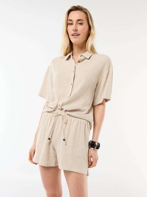 Short léger avec 2 poches en lin mélangé - Kiabi