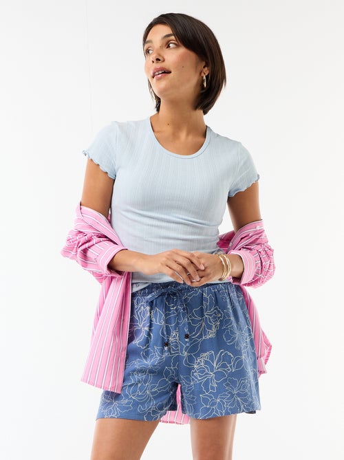 Short léger avec 2 poches en lin mélangé - Kiabi