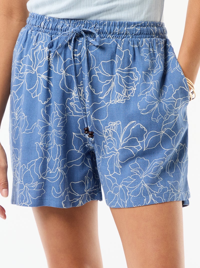 Short léger avec 2 poches en lin mélangé Bleu - Kiabi