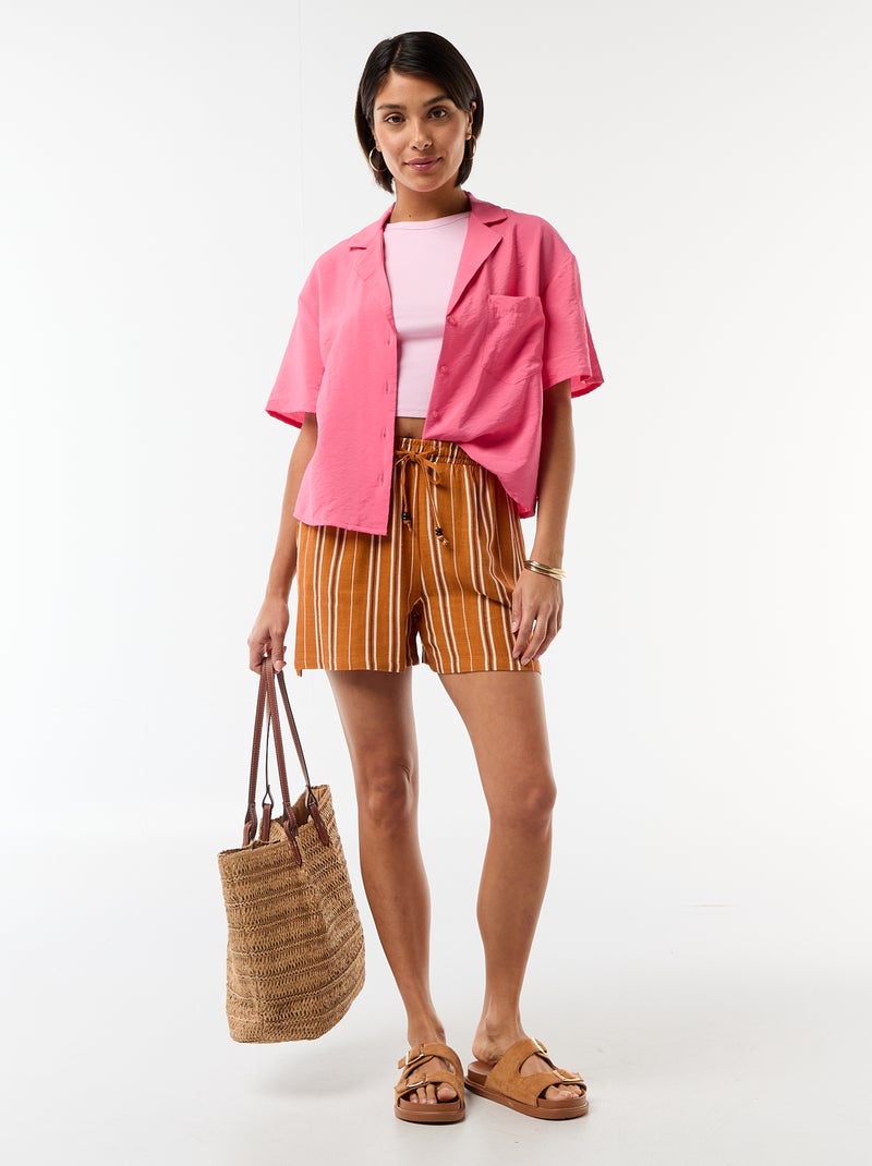 Short léger avec 2 poches en lin mélangé Marron - Kiabi