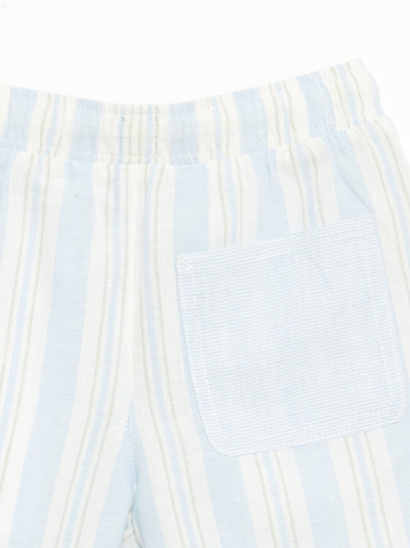 Short rayé à taille élastiquée en lin et coton Bleu - Kiabi