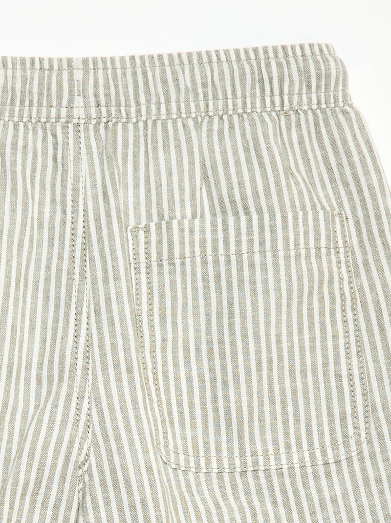 Short rayé léger en lin mélangé Kaki - Kiabi