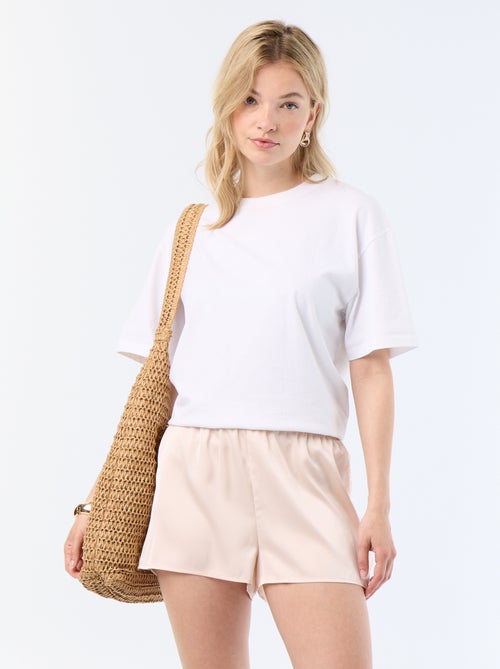 Short satiné avec bords en dentelle - Kiabi