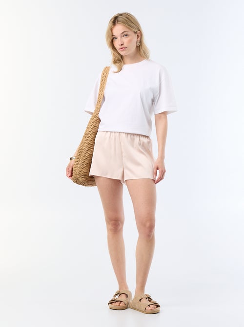 Short satiné avec bords en dentelle - Kiabi