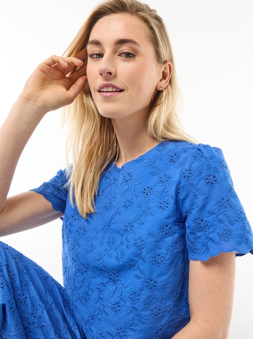 Short-Sleeve Broderie Anglaise Cotton Top - Kiabi
