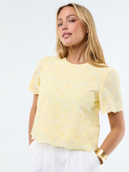Short-Sleeve Broderie Anglaise Cotton Top - Kiabi