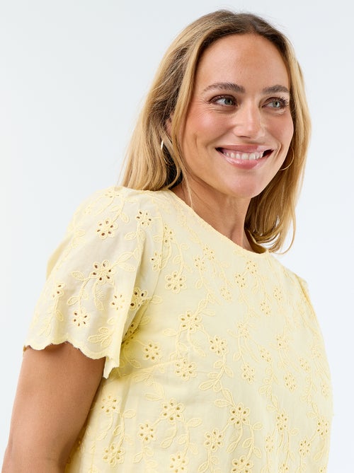 Short-Sleeve Broderie Anglaise Cotton Top - Kiabi