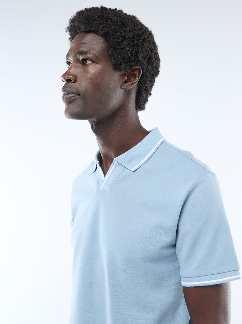 Short-Sleeve Cotton Piqué Polo Shirt Blue - Kiabi