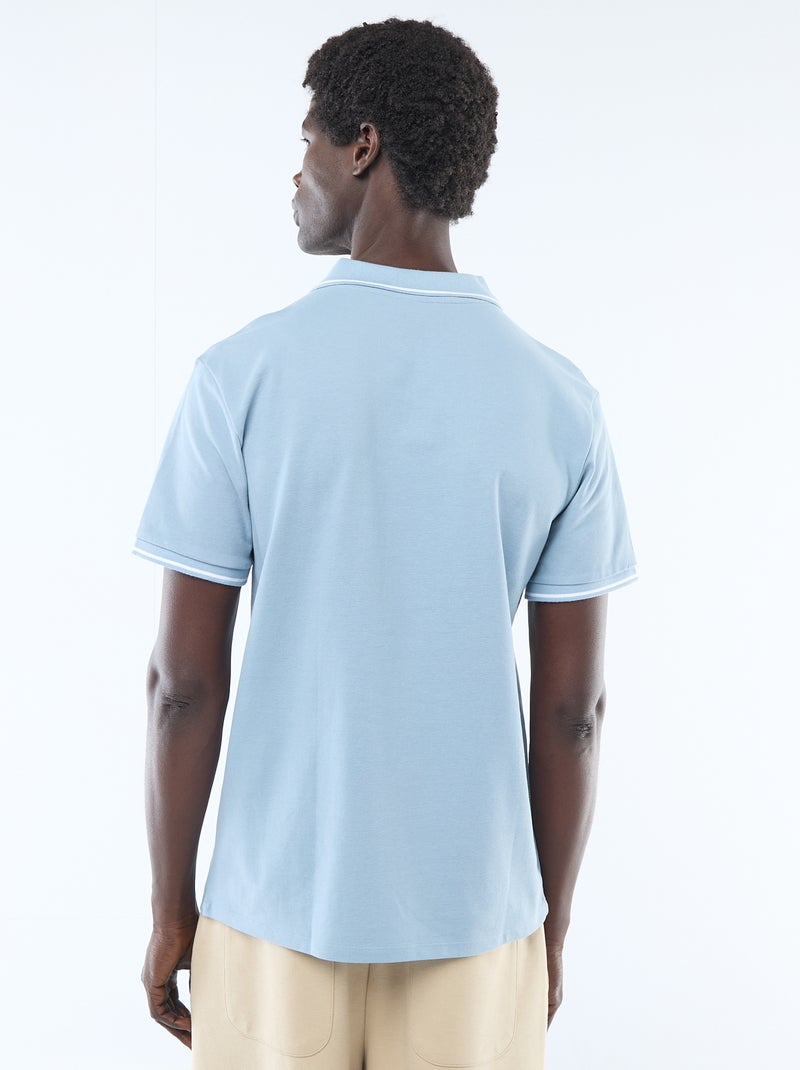 Short-Sleeve Cotton Piqué Polo Shirt Blue - Kiabi