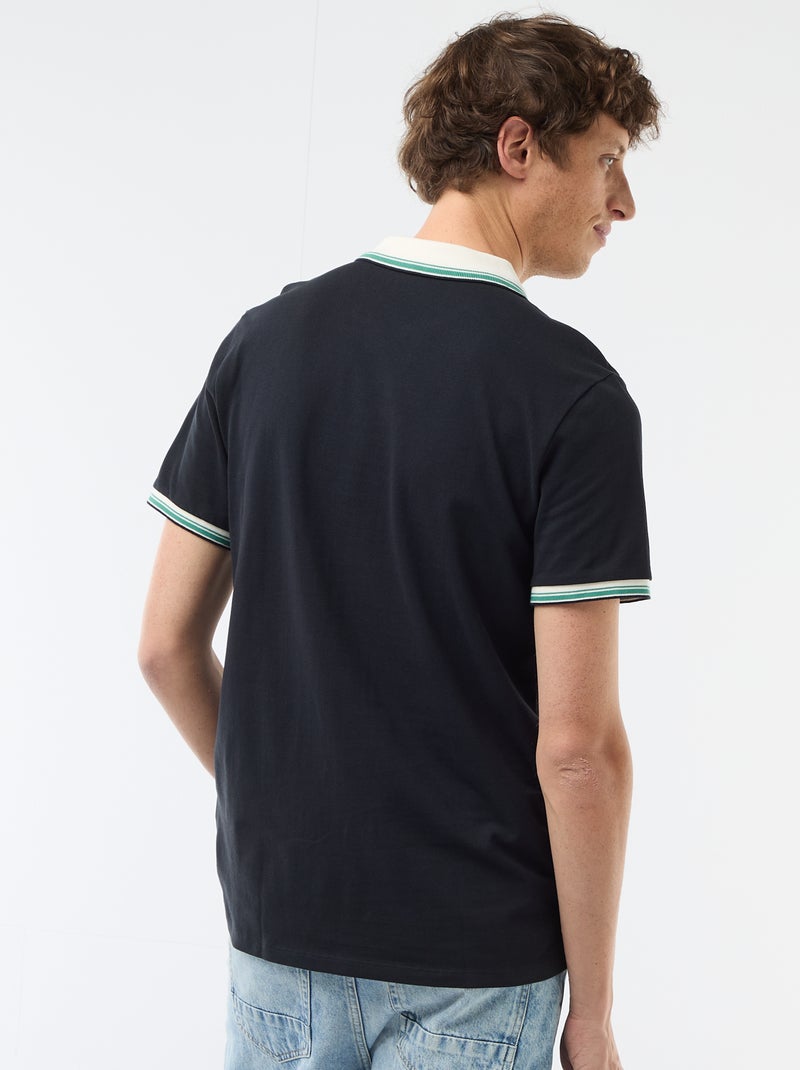 Short-Sleeve Cotton Piqué Polo Shirt Blue - Kiabi