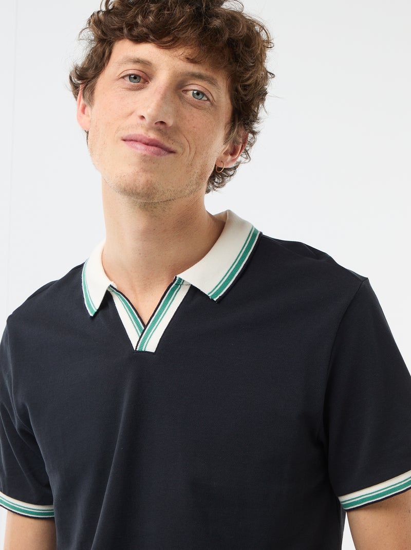 Short-Sleeve Cotton Piqué Polo Shirt Blue - Kiabi