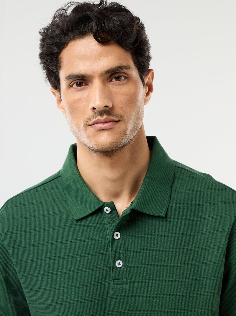 Short-Sleeve Cotton Piqué Polo Shirt Green - Kiabi
