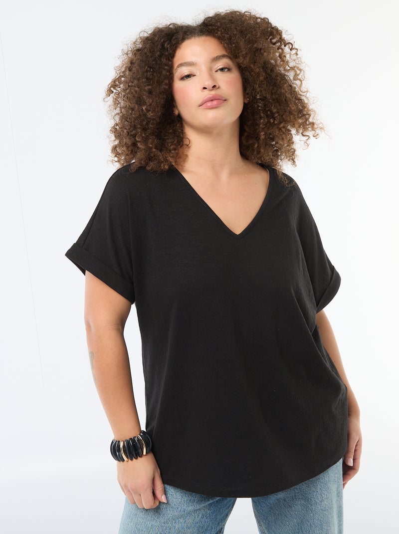 Short-Sleeve Crepe Blouse Black - Kiabi