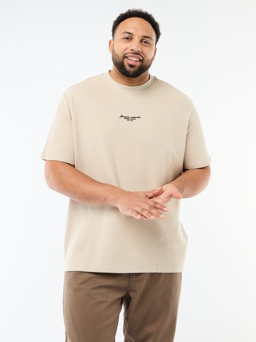 Short-Sleeve Crew Neck Jacquard Cotton T-Shirt - Kiabi