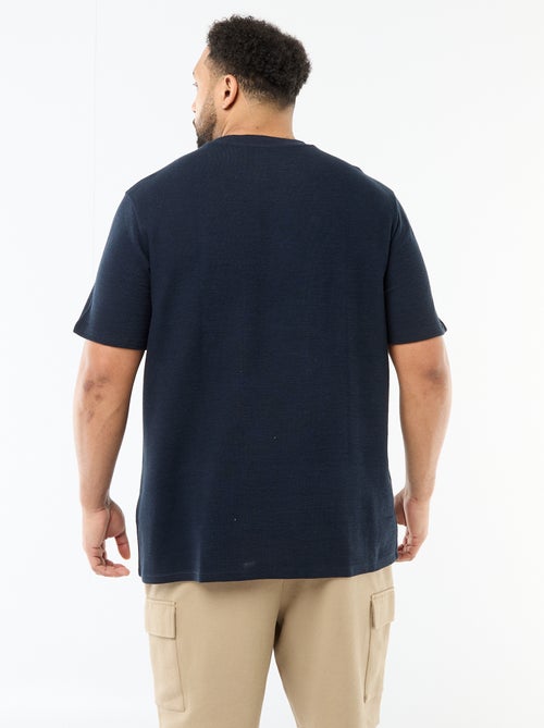 Short-Sleeve Crew Neck Jacquard Cotton T-Shirt - Kiabi