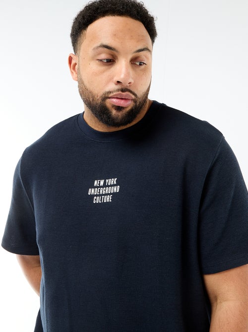 Short-Sleeve Crew Neck Jacquard Cotton T-Shirt - Kiabi