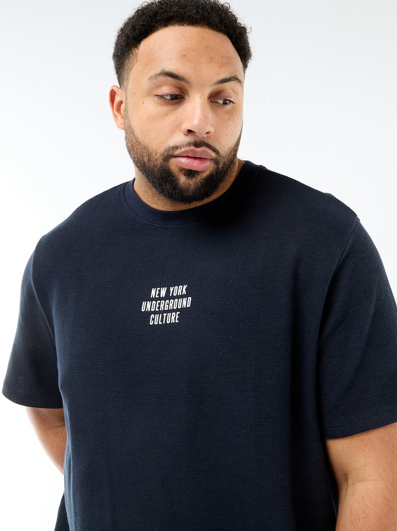 Short-Sleeve Crew Neck Jacquard Cotton T-Shirt Grey - Kiabi