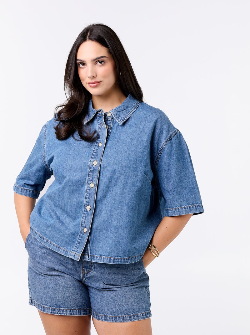 Short-Sleeve Denim Shirt Blue - Kiabi