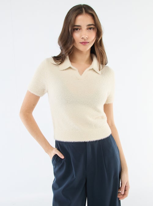 Short-Sleeve Fuzzy Knit Sweater - Kiabi