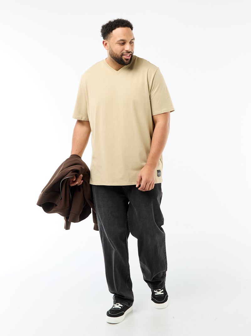 Short-Sleeve Jersey Knit T-Shirt Beige - Kiabi