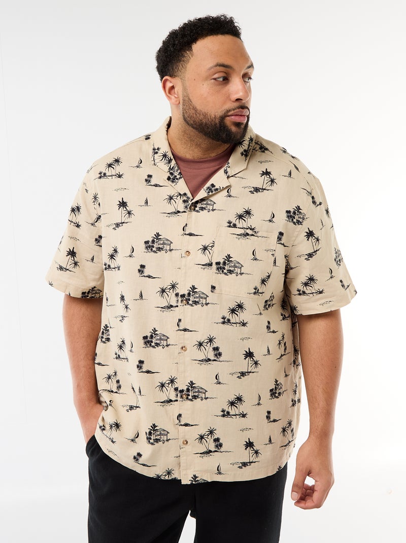 Short-Sleeve Patterned Shirt Beige - Kiabi