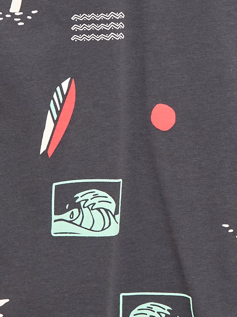 Short-Sleeve Patterned T-shirt Grey - Kiabi