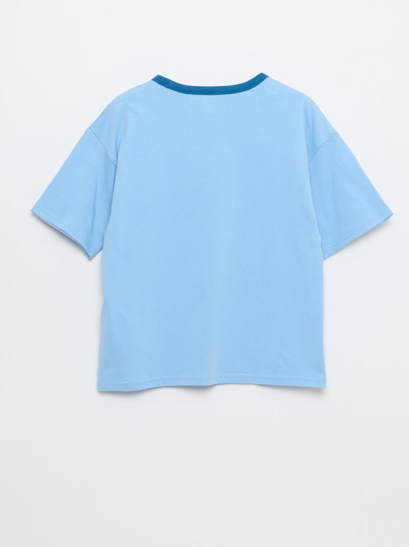 Short-Sleeve Patterned T-Shirt with Contrasting Trim Blue - Kiabi