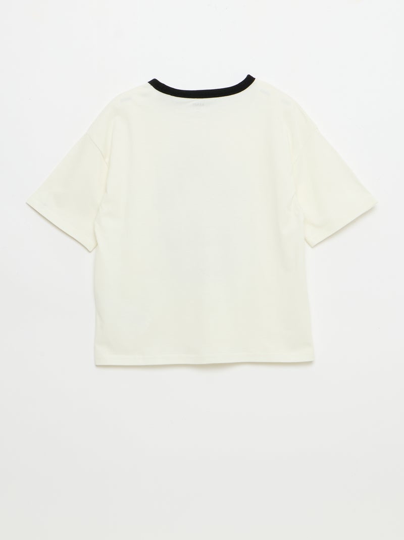 Short-Sleeve Patterned T-Shirt with Contrasting Trim White - Kiabi