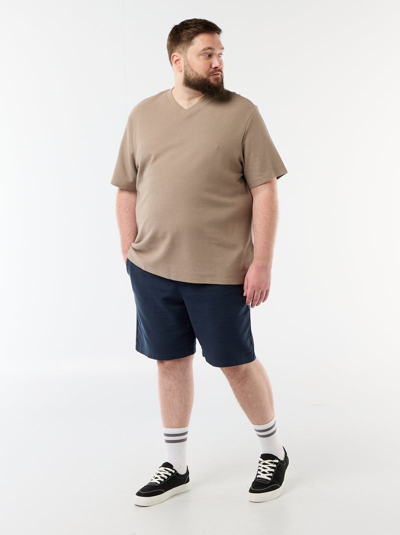 Short Sleeve Pique Knit T-shirt Beige - Kiabi