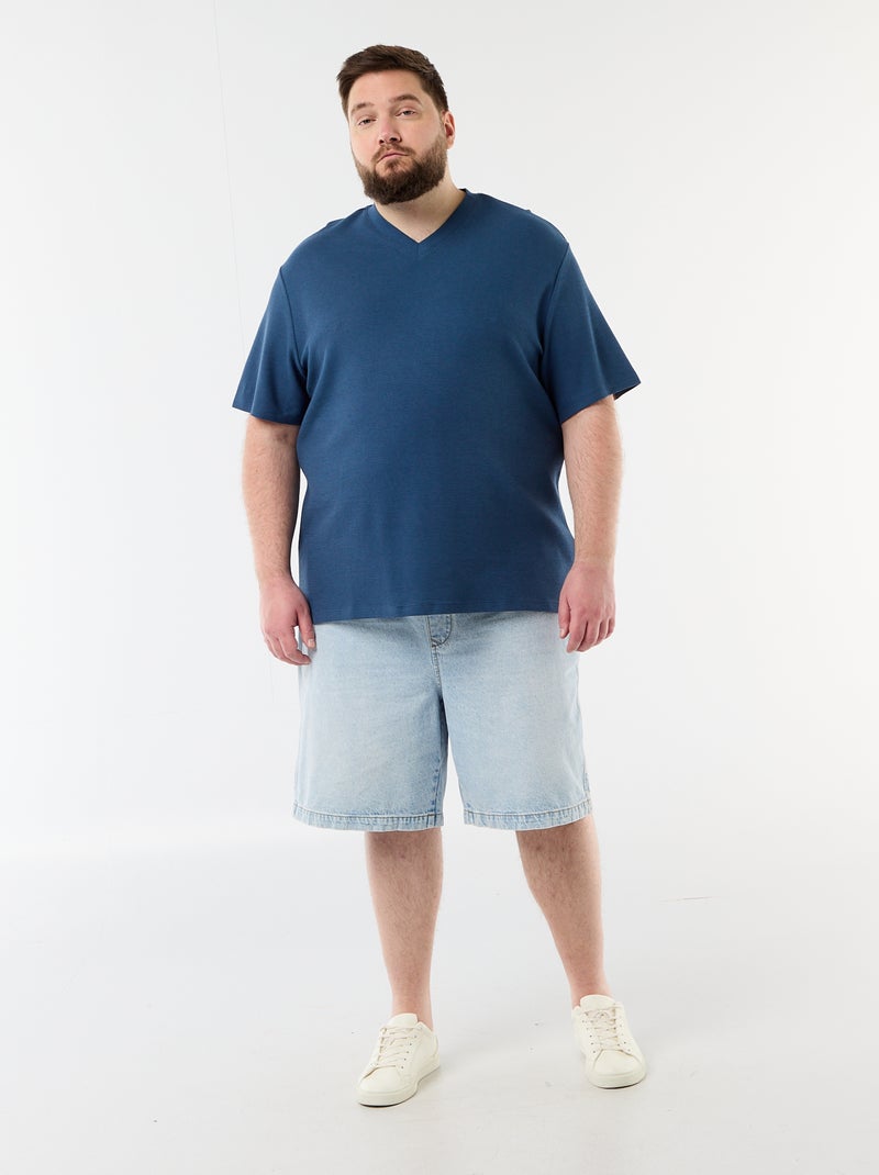 Short Sleeve Pique Knit T-shirt Blue - Kiabi