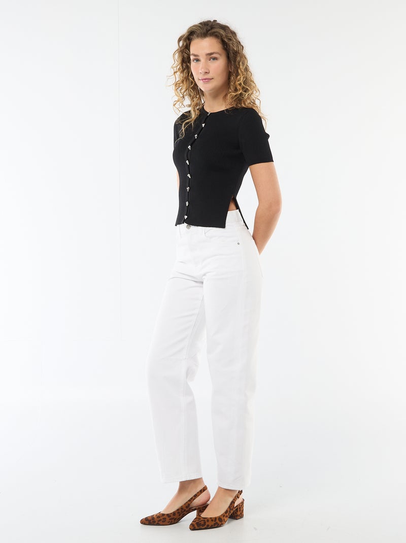 Short-Sleeve Sweater with Decorative Buttons Black - Kiabi