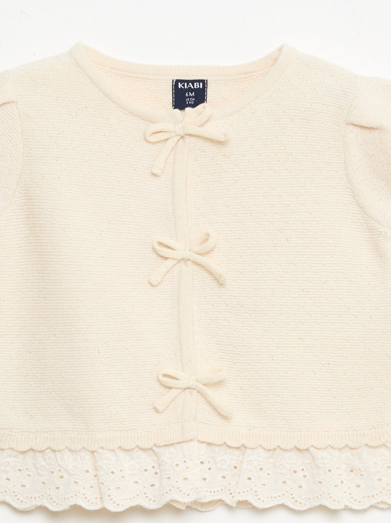 Short-Sleeve Sweater with Decorative Knots Beige - Kiabi