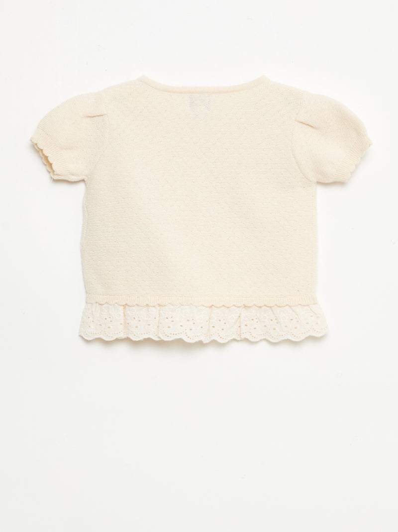 Short-Sleeve Sweater with Decorative Knots Beige - Kiabi