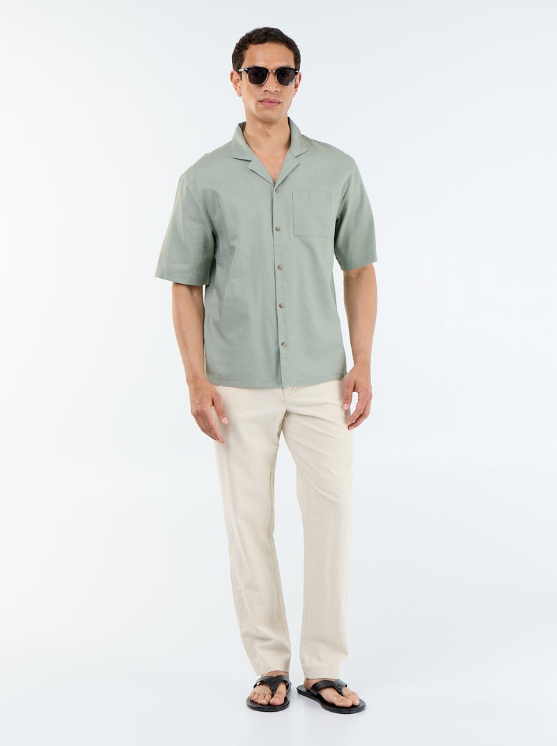 Short-sleeved blended linen shirt with chest pocket Green - Kiabi