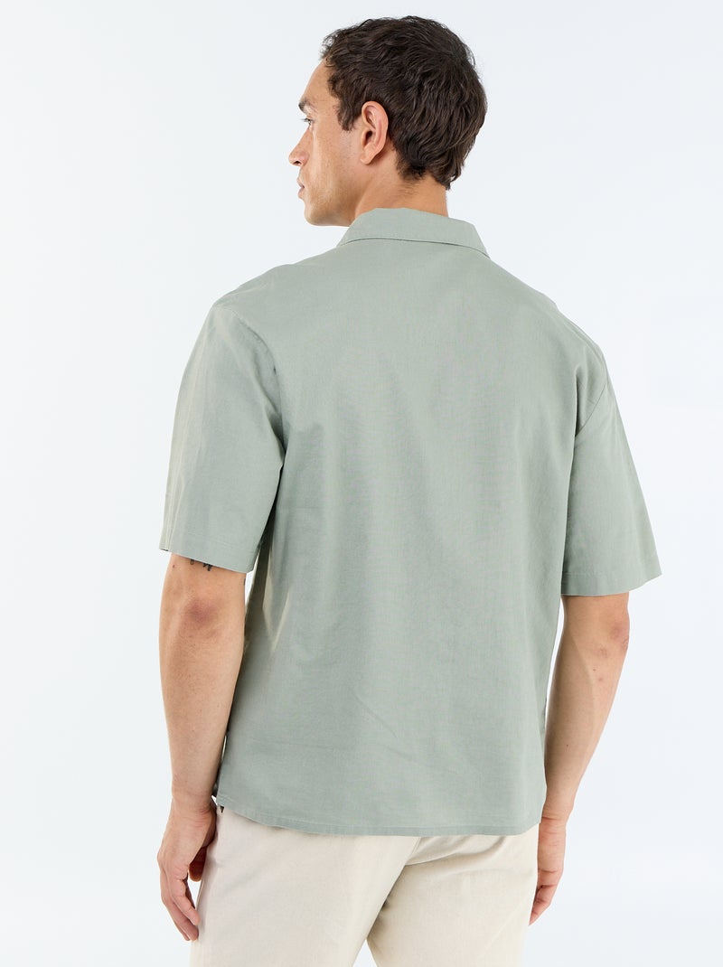 Short-sleeved blended linen shirt with chest pocket Green - Kiabi