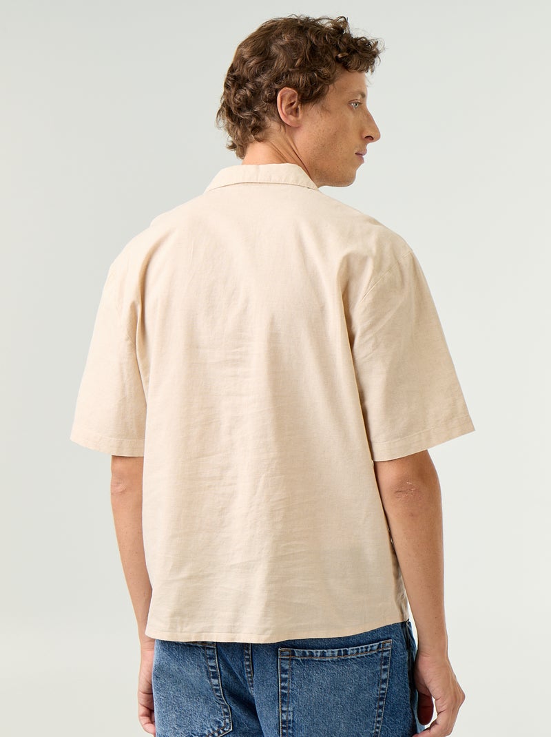 Short-sleeved blended linen shirt with chest pocket White - Kiabi