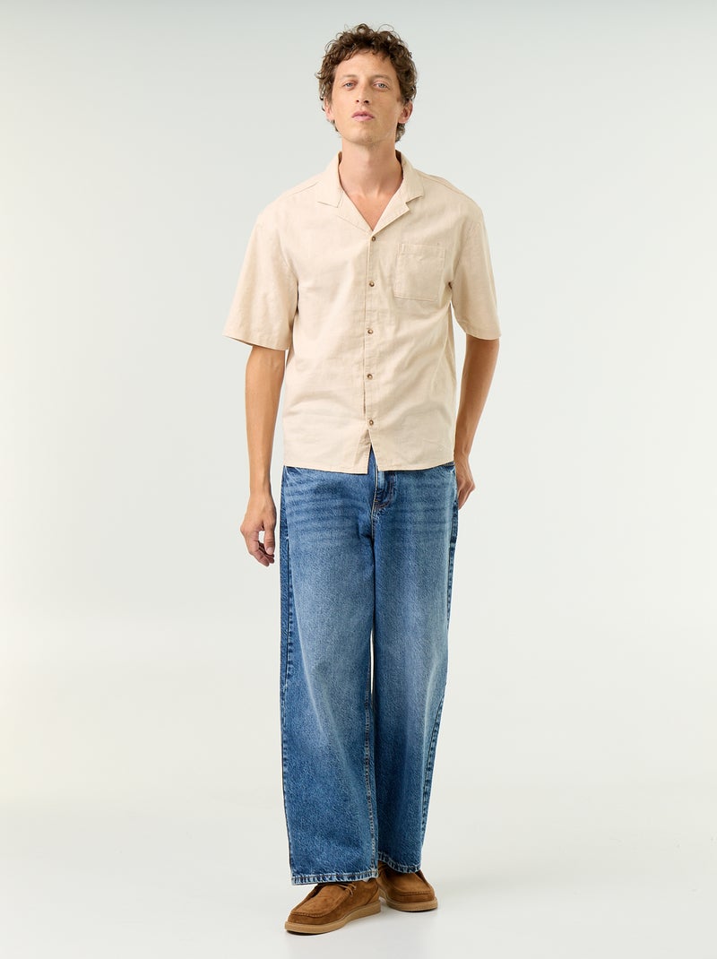 Short-sleeved blended linen shirt with chest pocket White - Kiabi