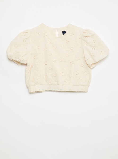 Short-Sleeved Blouse with Floral Embroidery - Kiabi