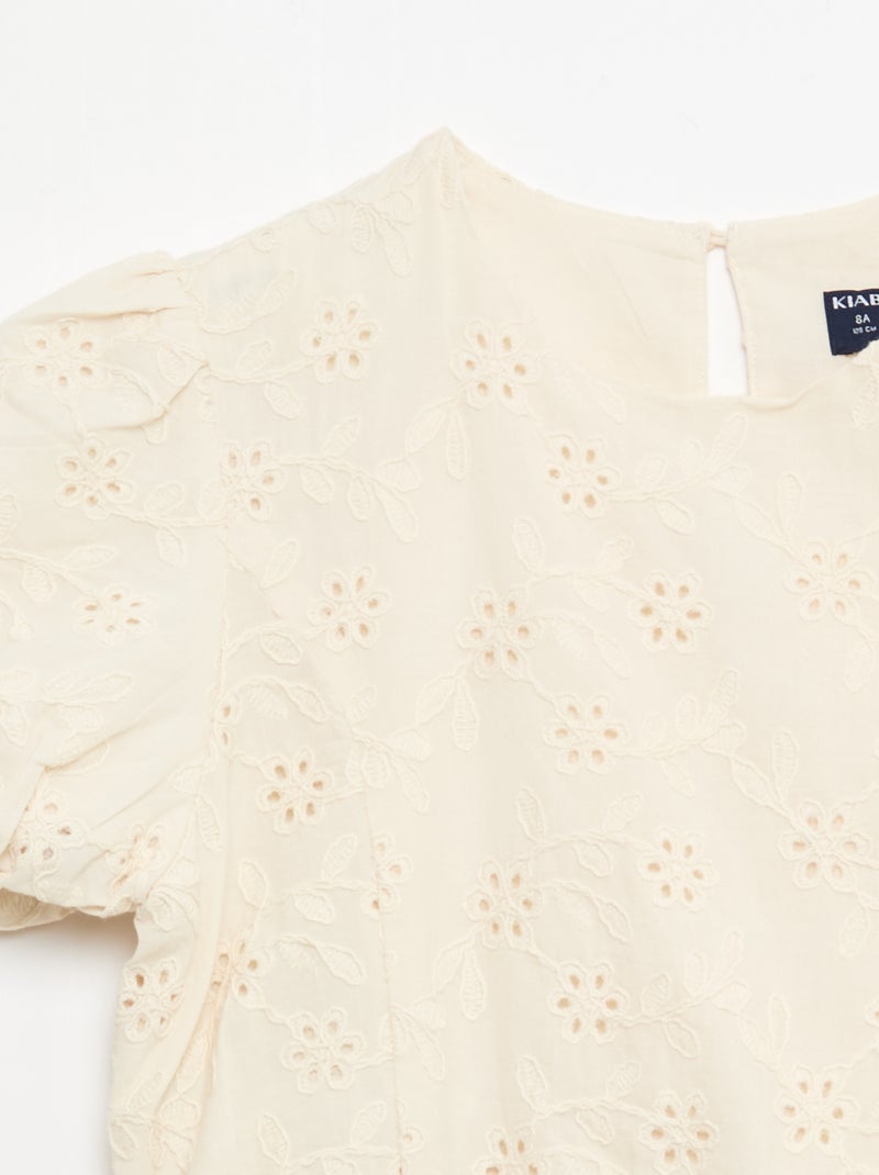 Short-Sleeved Blouse with Floral Embroidery White - Kiabi