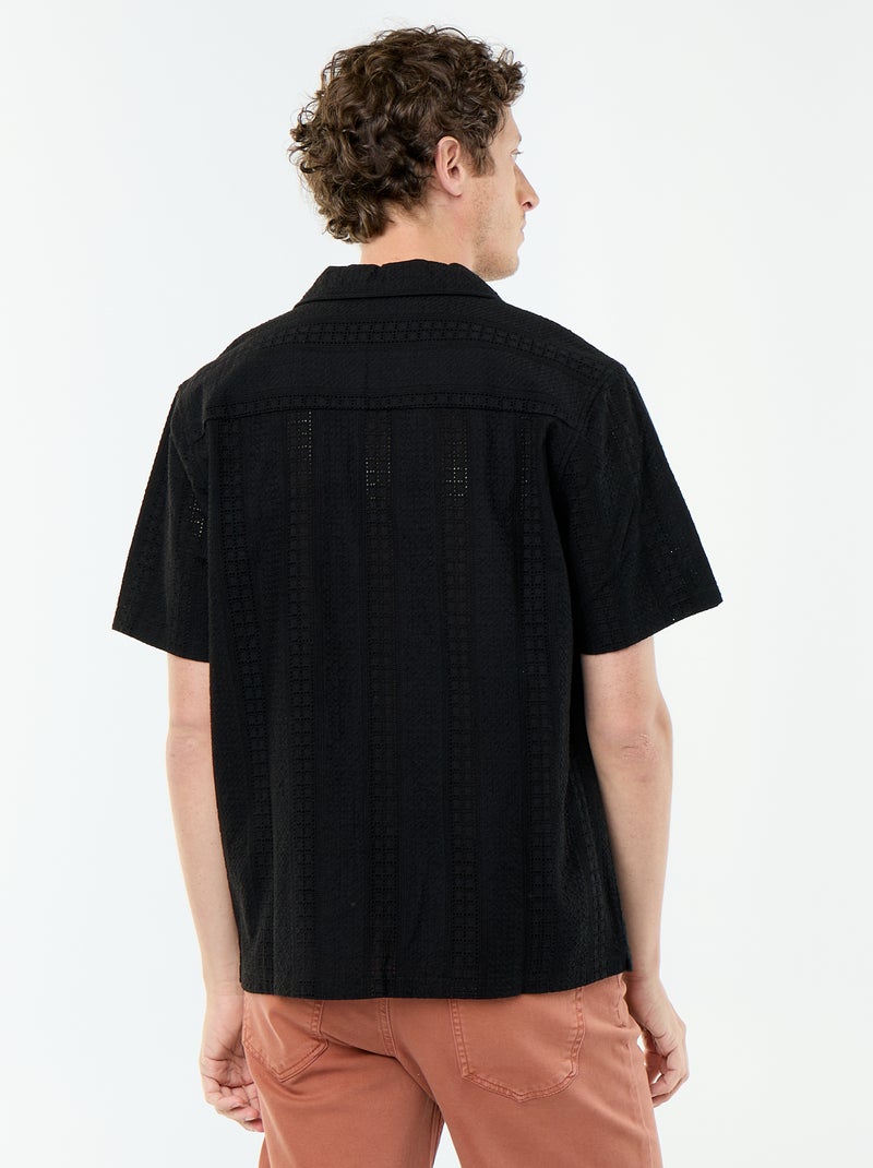 Short-sleeved broderie anglaise shirt Black - Kiabi