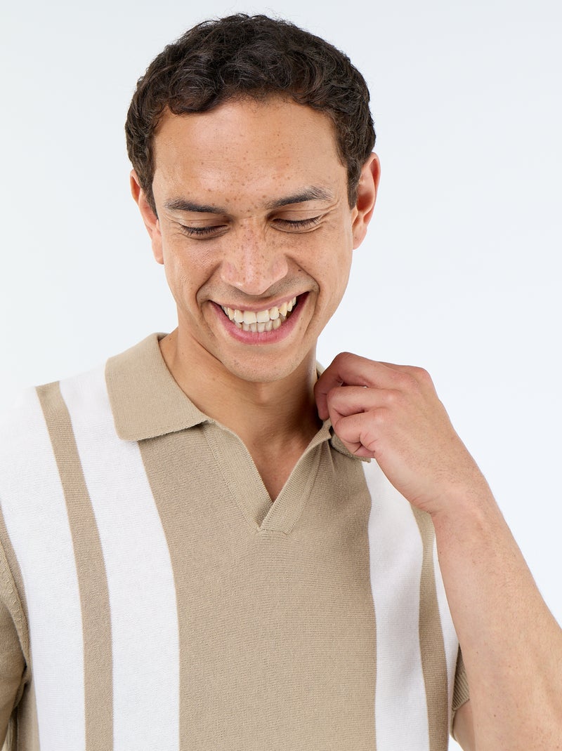 Short-Sleeved Buttonless Collar Polo Shirt Beige - Kiabi