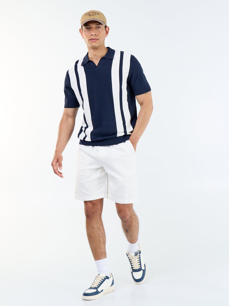 Short-Sleeved Buttonless Collar Polo Shirt Blue - Kiabi